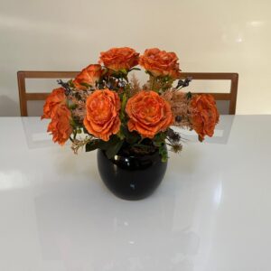 Rosas Laranja Vaso Cerâmica