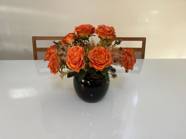 Rosas Laranja Vaso Cerâmica