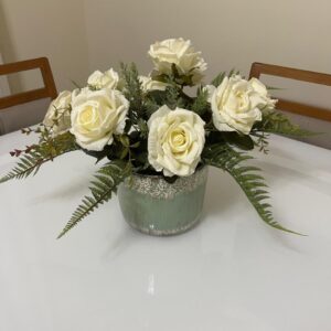 Rosas e Samambaia Vaso Cerâmica