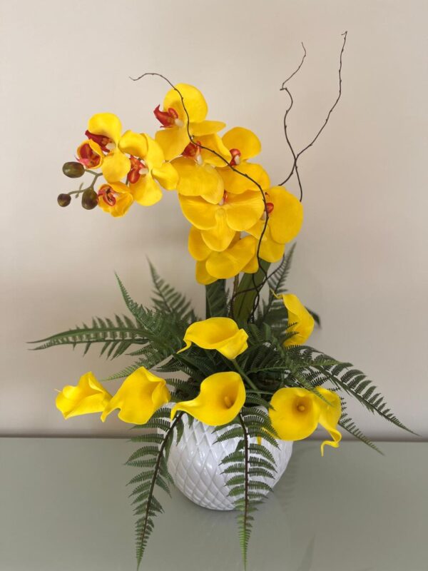 Orquídea e Copos de Leite Vaso Branco