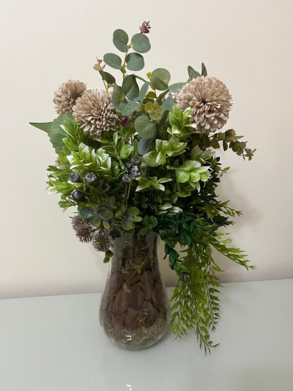 Folhagens com Alium Vaso de Vidro