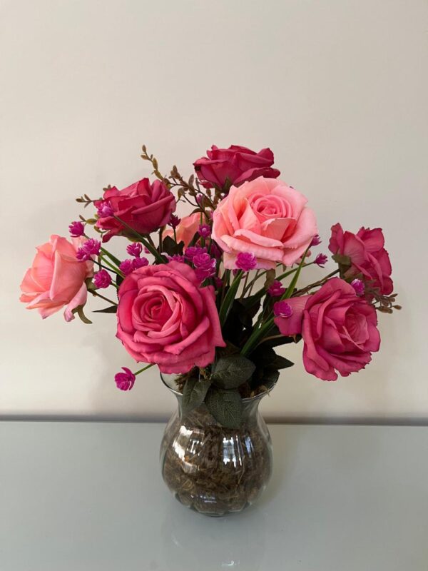 Buquê de Rosas 2 tons, vaso de vidro